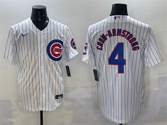 Men's Chicago Cubs #4 Pete Crow-Armstrong White Cool Base Stitched Baseball Jersey Men's Chicago Cubs #4 Pete Crow-Armstrong White Cool Base Stitched Baseball Jersey